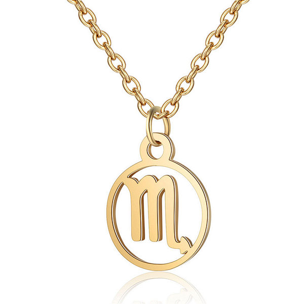 18K Gold Color Stainless Steel Chain Zodiac Necklace, Scorpio, 2 Inches Tail Chain