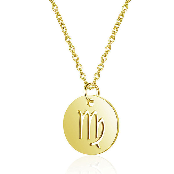 18K Gold Color Stainless Steel Chain Zodiac Necklace, Virgo, 2 Inches Tail Chain