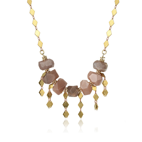 18K Gold Plated Brass Sunstone Faceted Nuggets Necklace
