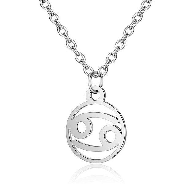 Stainless Steel Chain Zodiac Necklace, Cancer, 2 Inches Tail Chain
