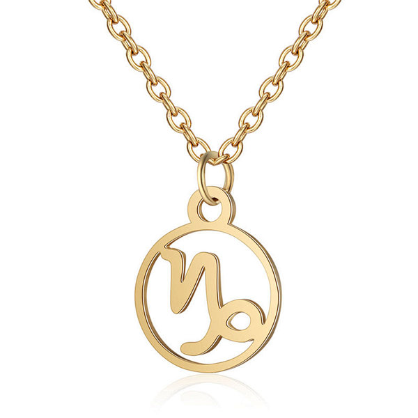 18K Gold Color Stainless Steel Chain Zodiac Necklace, Capricornu, 2 Inches Tail Chain