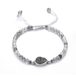 Silver Gray Quartz Faceted Beads Druzy Quartz Charm Bracelet