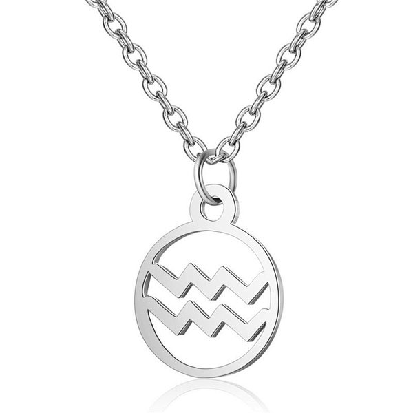 Stainless Steel Chain Zodiac Necklace, Aquarius, 2 Inches Tail Chain
