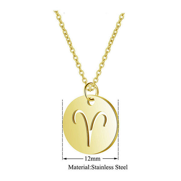 18K Gold Color Stainless Steel Chain Zodiac Necklace, Pisces, 2 Inches Tail Chain