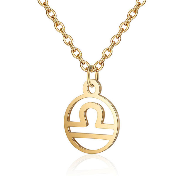 18K Gold Color Stainless Steel Chain Zodiac Necklace, Libra, 2 Inches Tail Chain