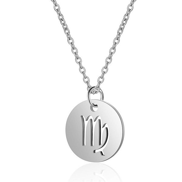 Stainless Steel Chain Zodiac Necklace, Virgo, 2 Inches Tail Chain