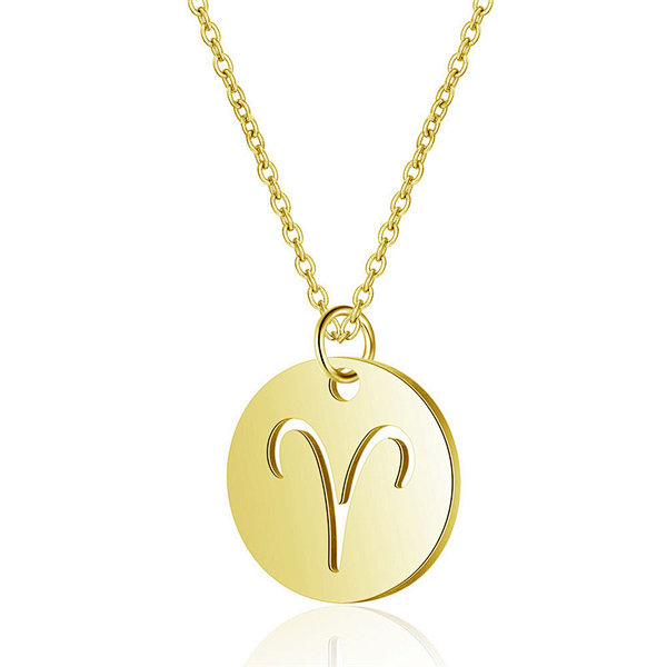 18K Gold Color Stainless Steel Chain Zodiac Necklace, Aries, 2 Inches Tail Chain