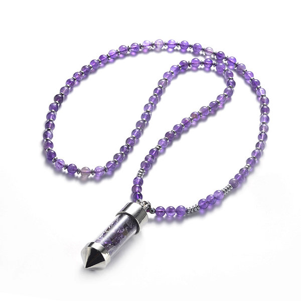 Amethyst Beads Bullet Pendant Necklace