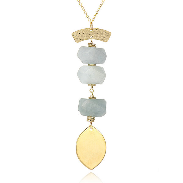 18K Gold Plated Brass Aquamarine Faceted Nuggets Pendant Necklace