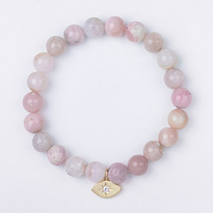 Pink Opal Brass Charm Stretchable Bracelet
