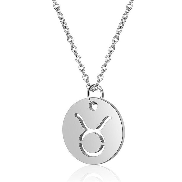 Stainless Steel Chain Zodiac Necklace, Taurus, 2 Inches Tail Chain