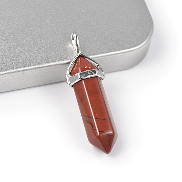 Red Stone Bullet Shape Hexagonal Pointed Pendant