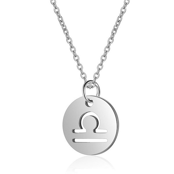 Stainless Steel Chain Zodiac Necklace, Libra, 2 Inches Tail Chain