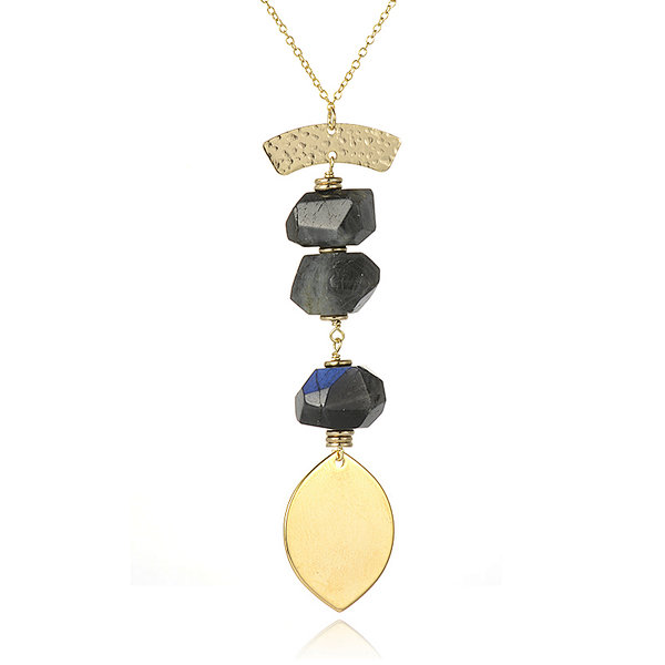 18K Gold Plated Brass Labradorite Faceted Nuggets Pendant Necklace