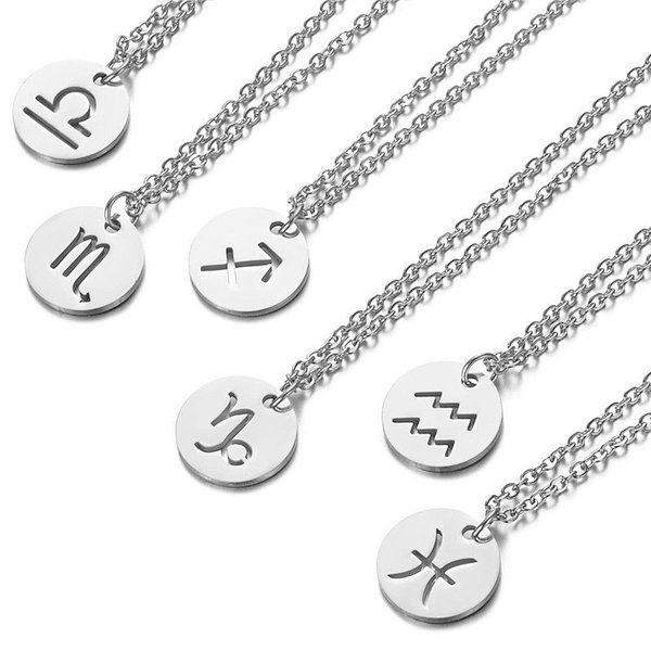 Stainless Steel Chain Zodiac Necklace, Pisces, 2 Inches Tail Chain