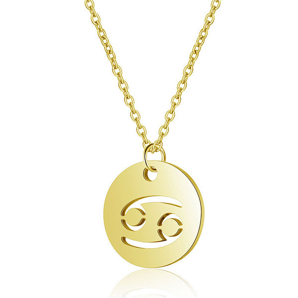 18K Gold Color Stainless Steel Chain Zodiac Necklace, Cancer, 2 Inches Tail Chain