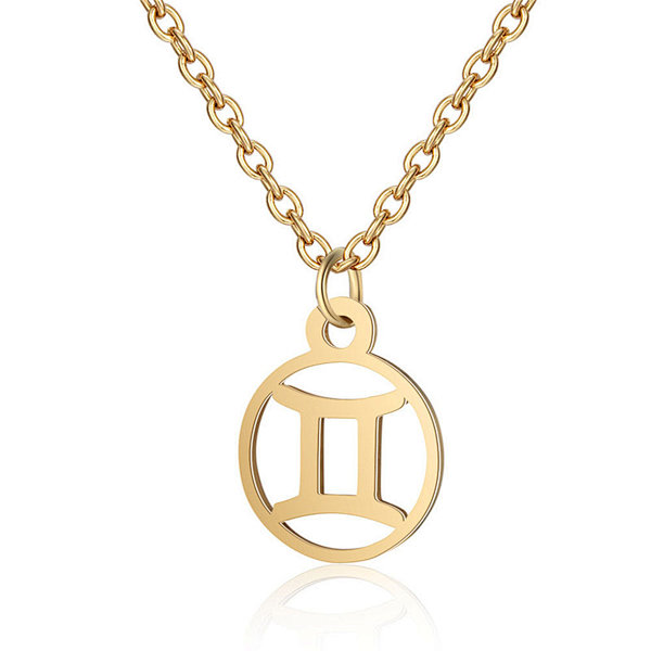 18K Gold Color Stainless Steel Chain Zodiac Necklace, Gemini, 2 Inches Tail Chain