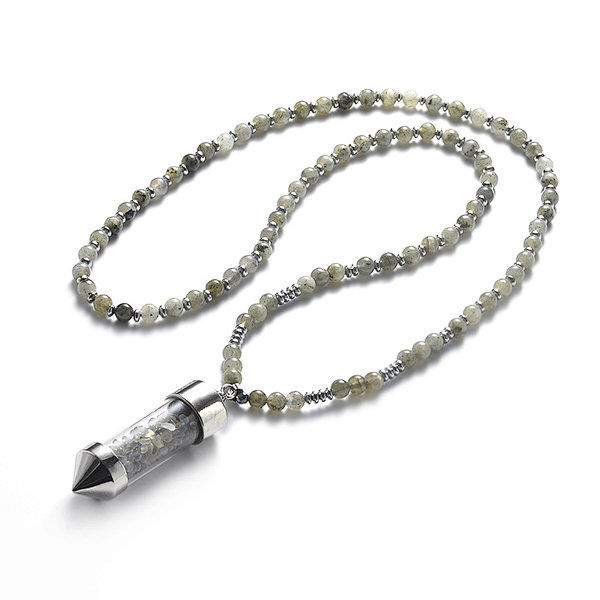 Labradorite Beads Bullet Pendant Necklace