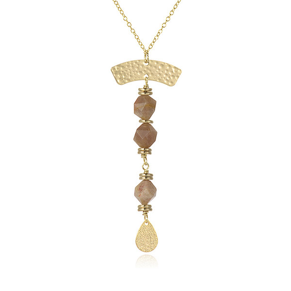 Sunstone 18K Gold Plated Brass Chain Pendant Necklace