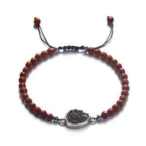 Red Stone Jasper Faceted Beads Druzy Quartz Charm Bracelet