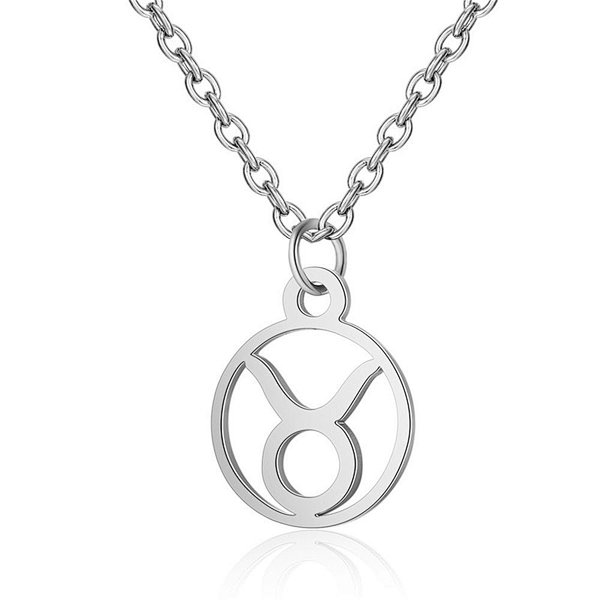 Stainless Steel Chain Zodiac Necklace, Taurus, 2 Inches Tail Chain