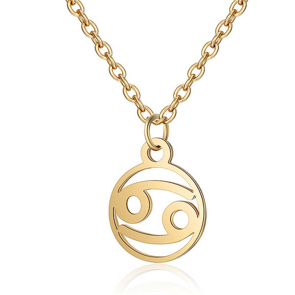 18K Gold Color Stainless Steel Chain Zodiac Necklace, Cancer, 2 Inches Tail Chain