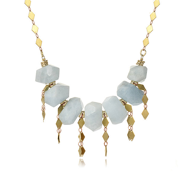 18K Gold Plated Brass Aquamarine Faceted Nuggets Necklace