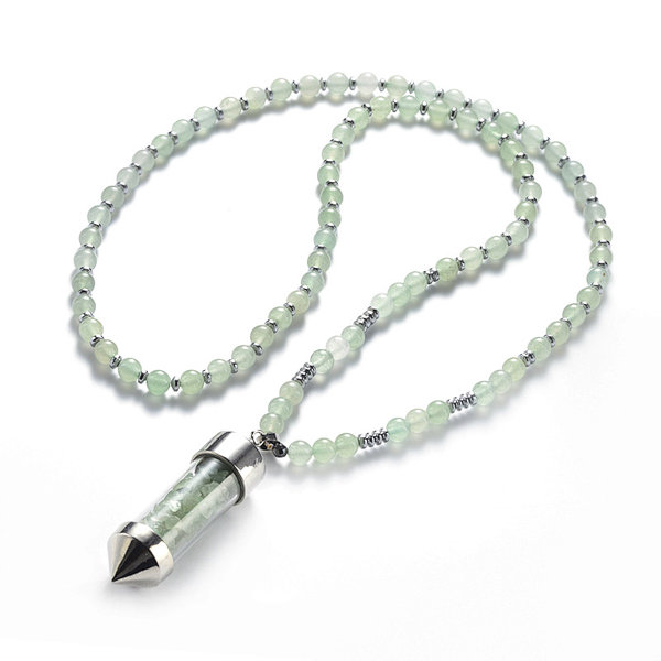 Green Aventurine Beads Bullet Pendant Necklace