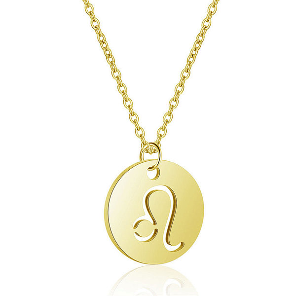18K Gold Color Stainless Steel Chain Zodiac Necklace, Leo, 2 Inches Tail Chain