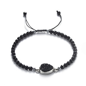 Black Onyx Faceted Beads Druzy Quartz Charm Bracelet