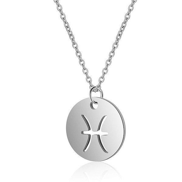Stainless Steel Chain Zodiac Necklace, Pisces, 2 Inches Tail Chain