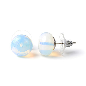 Opal Quartz Half Hole Brass Stud Earrings