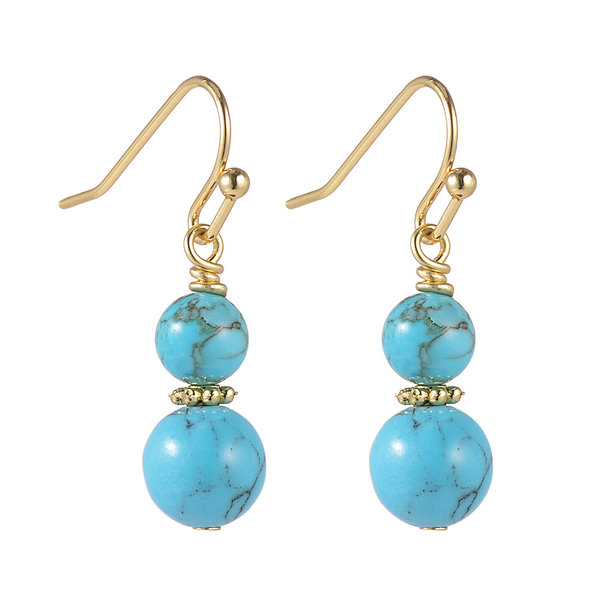 Turquoise Magnesite Rounds Brass Drop Earrings