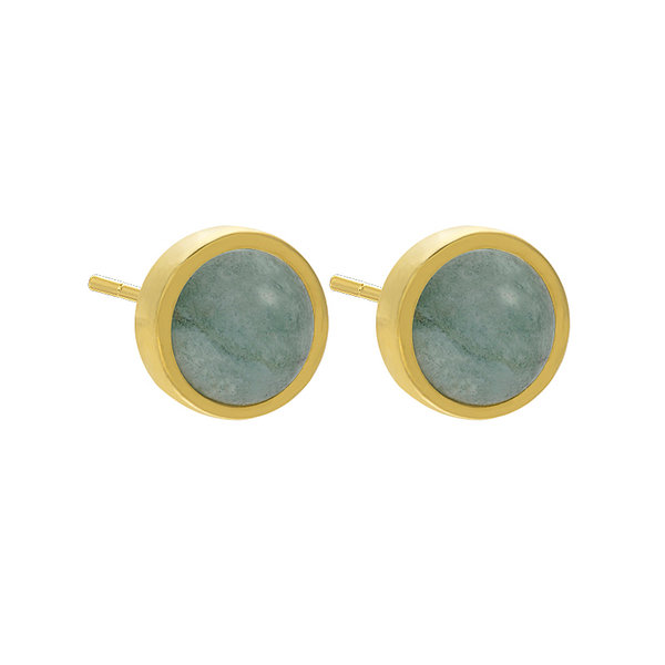 Brazil Amazonite Cabochon Gold Color Brass Coin Stud Earring