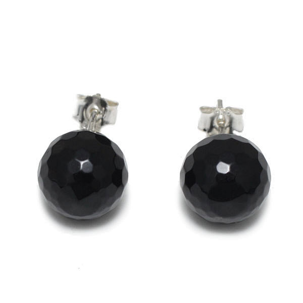 925 Sterling Silver Faceted Black Onyx Earrings