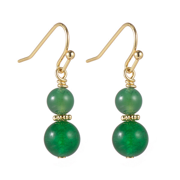 Green Agate Rounds Brass Drop Earrings