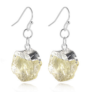 Natural Citrine Rough Nuggets Brass Drop Earrings