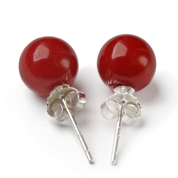 925 Sterling Silver Red Coral Earrings