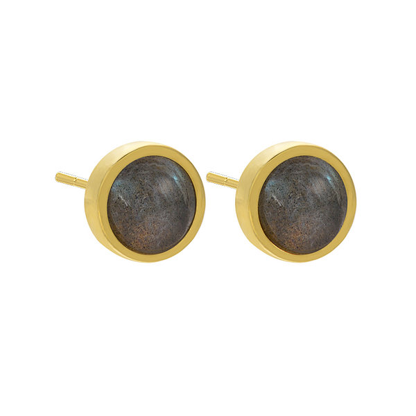 Labradorite Cabochon Gold Color Brass Coin Stud Earring