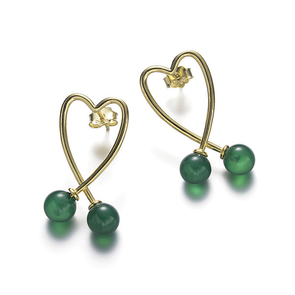 Sterling Silver Earrings, Green Agate