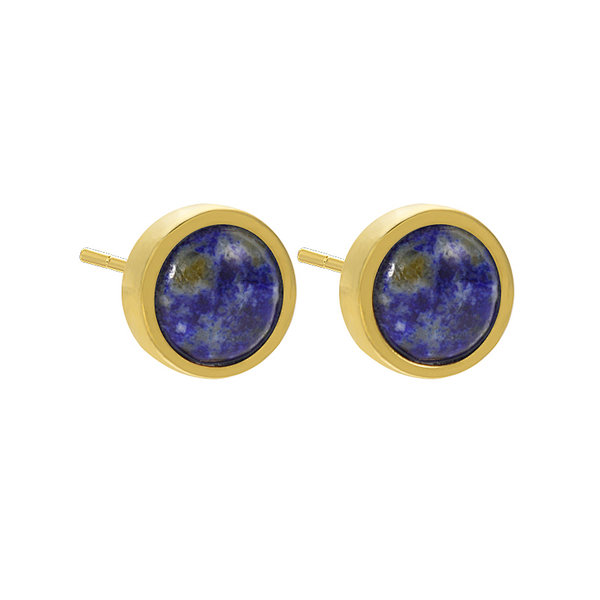 Lapis Cabochon Gold Color Brass Coin Stud Earring