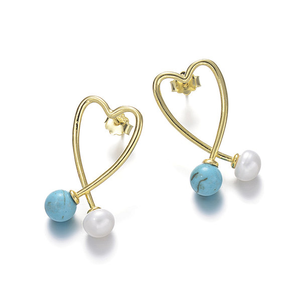 Sterling Silver Earrings, Freshwater Pearl and Magnesite