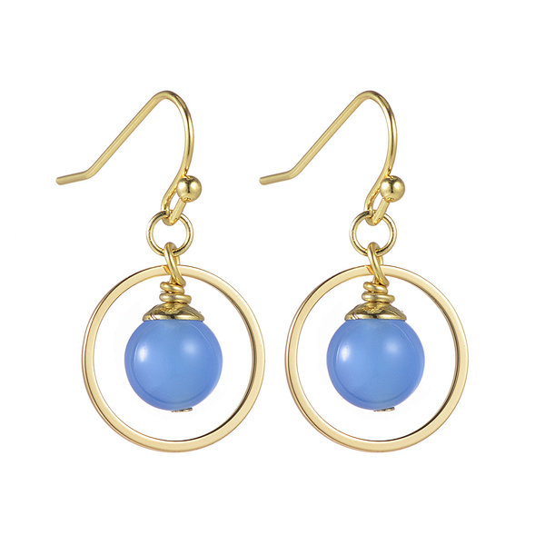 Blue Agate Rounds Brass Drop Earrings
