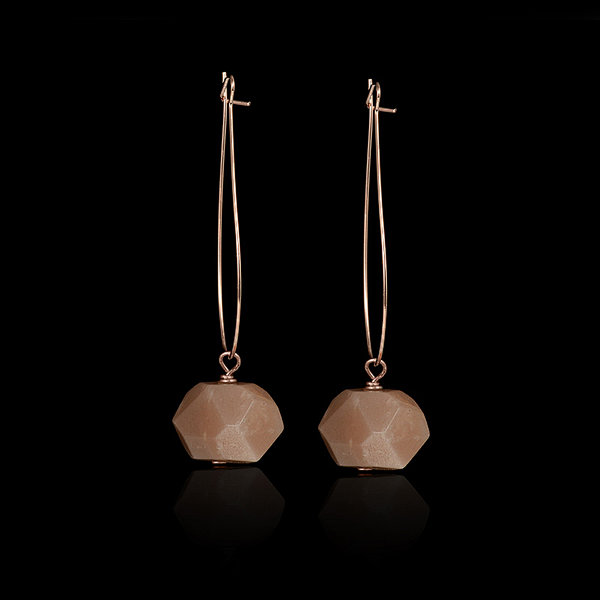 Sunstone Faceted Nuggets Rose Gold Brass Earrings