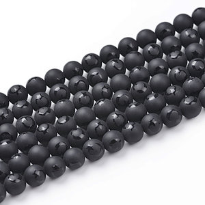 Balck Onyx Frosted Round Beads, with the Design of Stars and Moon
