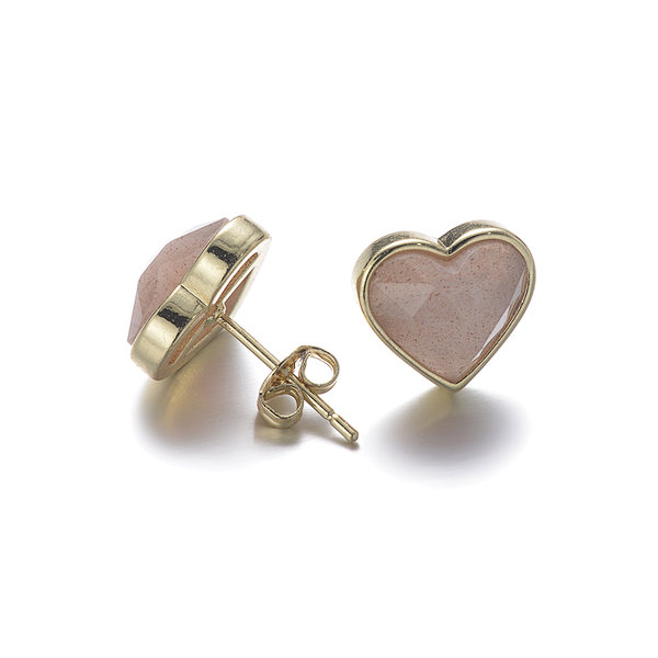 Sunstone Heart Brass Earrings