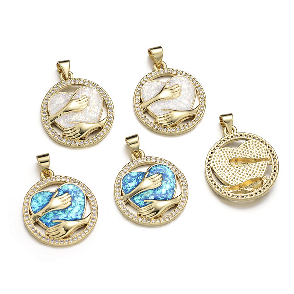 Zircon Pave Brass Pendants with Opal