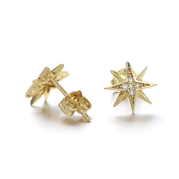 Zircon Pave Brass Stud Earrings,Star