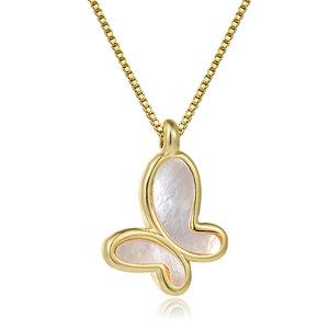 Brass Sild Ball Chain White Shell Pendant Necklace