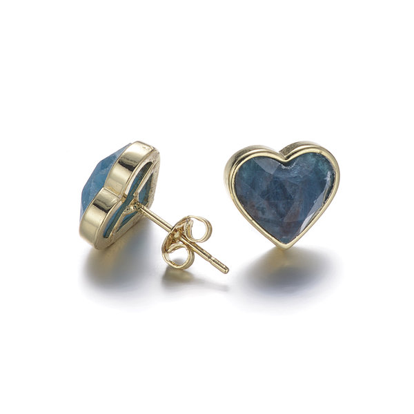 Apatite Heart Brass Earrings